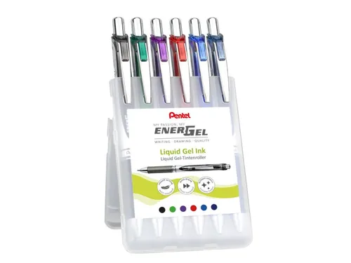 Gelschrijver Pentel BL77 Energel medium assorti etui à 6 stuks