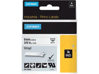 Labeltape Dymo Rhino 18443 Vinyl 9mmx5.5m Zwart Op Wit - 1