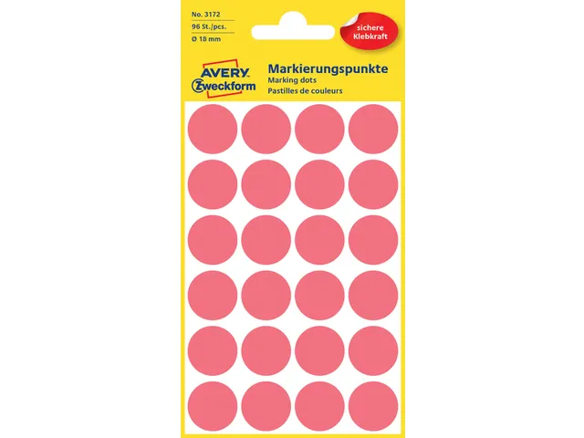 Etiket Avery Zweckform 3172 Rond Ø18mm Lichtrood 96 Stuks