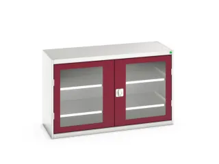 vitrinekast 800x1300x550mm 2xStalen bodem romp RAL7035 front RAL3004 - 1