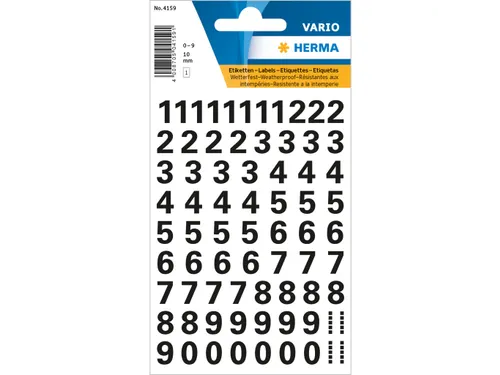 Etiket Herma 4159 10mm Getallen 0-9 Zwart Weerbestendig 89 stuks