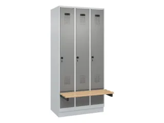 locker met bank,HxBxD 1950x900x815mm,3vak,vak B 300mm,draaigrendel - 2