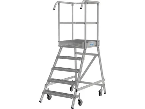 bordestrap,verrijdbaar,bordes H 1,2m,5treden m. R13-laag,aluminium