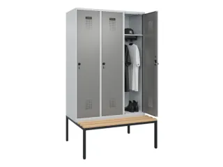 locker met bank,HxBxD 2120x1200x815mm,3vak,vak B 400mm,draaigrendel - 1