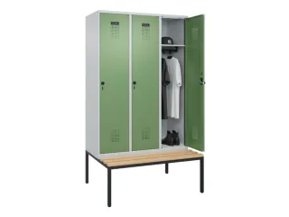 locker met bank,HxBxD 2120x1200x815mm,3vak,vak B 400mm,draaigrendel - 1
