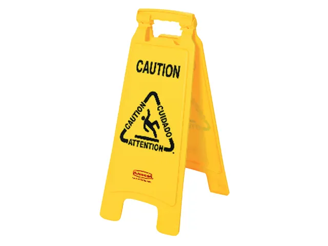 Waarschuwingsbord Caution meertalig 67x28x4cm geel