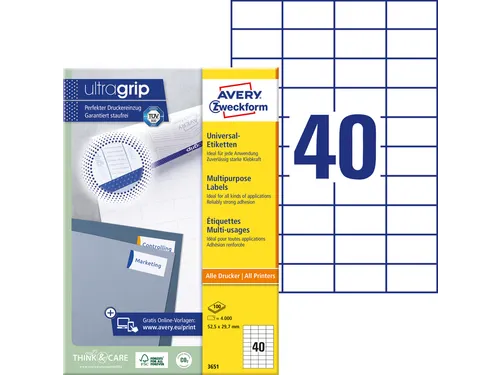 Etiket Avery Zweckform 3651 52.5x29.7mm wit 4000stuks