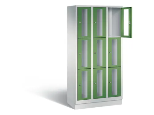 Lockerkast 1800x900x500mm 3x3 vakken Cilinderslot, Sokkel, RAL6011