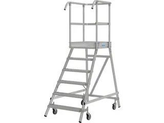 bordestrap,verrijdbaar,bordes H 1,45m,6treden,aluminium,4zwenkwielen - 3