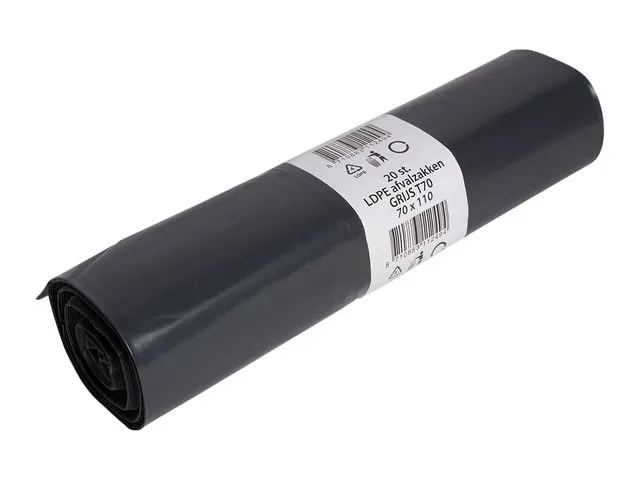 Afvalzak Powersterko LDPE T70R 70x110cm 120L Grijs 10 Rol à 20 Stuks
