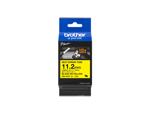 Brother HSE-631E krimpkous tapecassette zwart op geel 11.2mm