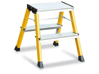 Verrijdbaar Vouwtrapje Aluminium 2x2treden 4 Geveerde Wielen Geel - 2