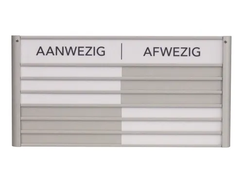 Menoor In-Uit bord 6 namen Aluminium Aanwezig/Afwezig Wit