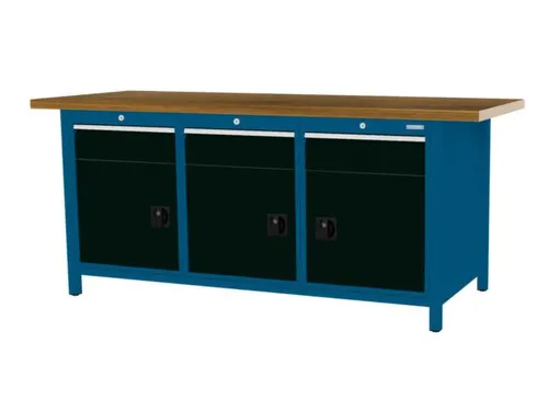 werkbank,HxBxD 860x2000x750mm,onderstel RAL5010,fronten RAL9005