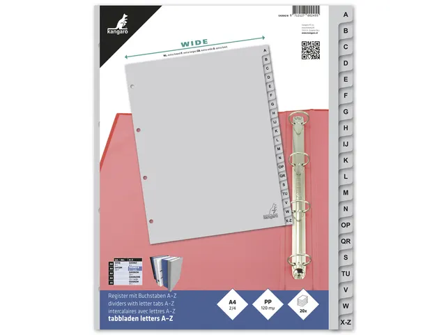 Iintercalaires Kangaro 4 perf g420az-b 20 onglets a-z large PP