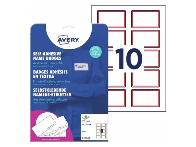 Naambadge etiket Avery L4786 80x50mm rood kader Laserprinter 200 stuks