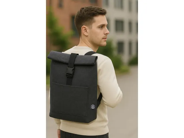 Rolltop-rugzak Juscha RPET donker grijs 39x51x11cm