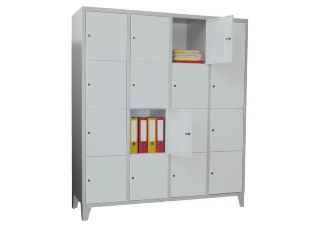 lockerkast,HxBxD 1850x1200x500mm,4x4vakken,RAL7035,front RAL6011