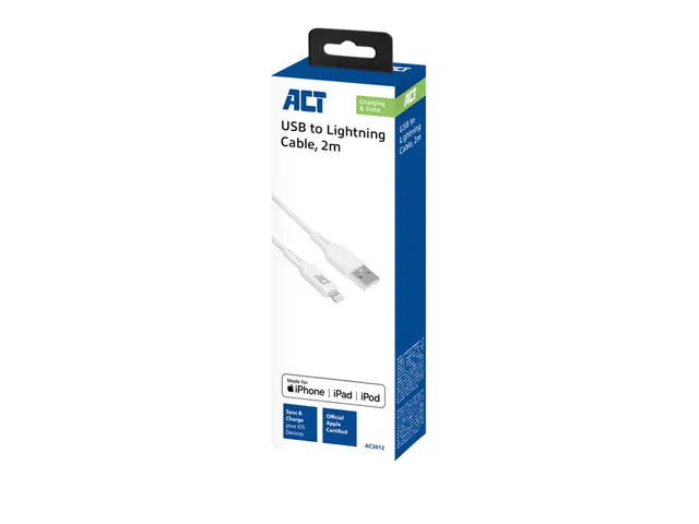 Kabel ACT USB 2.0 naar Lightning laad -en data 2 meter