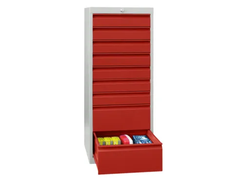 ladekast,HxBxD 1200x500x600mm,9lade(n),cil.-slot,RAL7035,front RAL3000