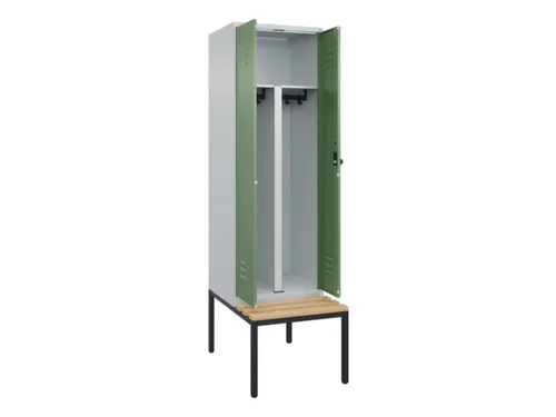 PBM-locker met bank,HxBxD 2120x600x815mm,2vak,vak B 300mm,draaigrendel