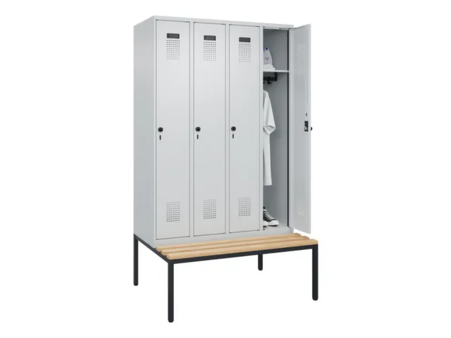 locker met bank,HxBxD 2120x1200x815mm,4vak,vak B 300mm,draaigrendel