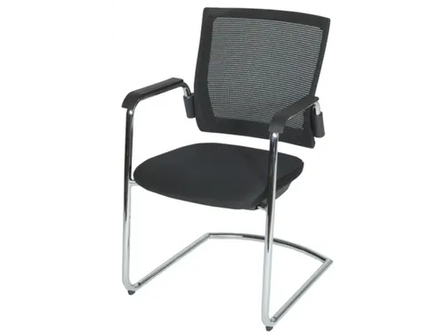 Conferentiestoel Serie 105 Zwart Stof Mesh Rug Sledeframe Armleuningen