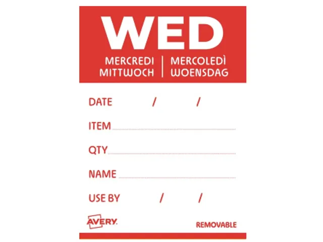 Etiket Avery HACCP woensdag rood 25x25mm 1000 stuks