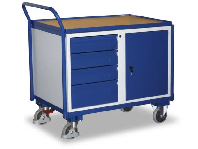 Tafel- En Kastwagen 250kg Lxb 1000x600mm 4 Laden 1 Kast Ral 5010