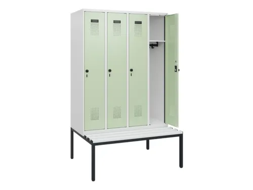 locker met bank,HxBxD 1950x1200x815mm,4vak,vak B 300mm,draaigrendel