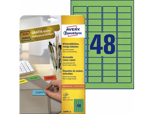 Gekleurde etiketten Avery Zweckform 45.7x21.2mm Groen 960 stuks