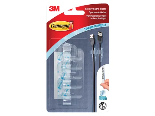 Kabelklem Command rond incl bevestigingsstrips transparant 4 stuks