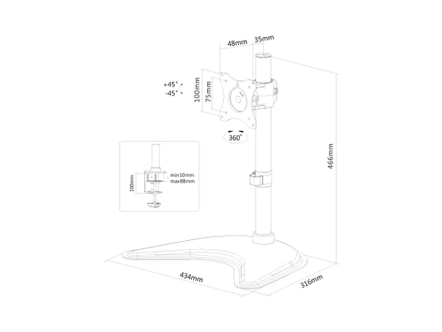Newstar Monitorarm 1 Scherm 30inch Zwart Nm-d335black