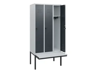 locker met bank,HxBxD 1950x900x815mm,3vak,vak B 300mm,draaigrendel - 2