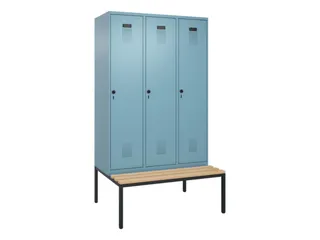 locker met bank,HxBxD 2120x1200x815mm,3vak,vak B 400mm,draaigrendel - 3