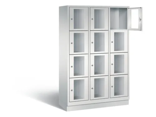 Lockerkast 1800x1200x500mm 3x4 vakken Cilinderslot, Sokkel, RAL7035