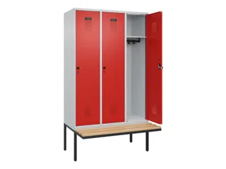 locker met bank,HxBxD 2120x1200x815mm,3vak,vak B 400mm,draaigrendel - 2