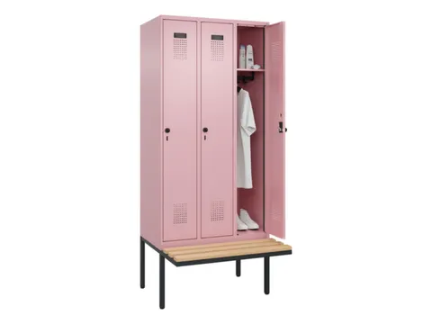 locker met bank,HxBxD 2120x900x815mm,3vak,vak B 300mm,draaigrendel
