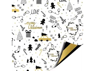 Geschenkpapier Kerst 70cmx2m assorti zwart/wit/goud - 4