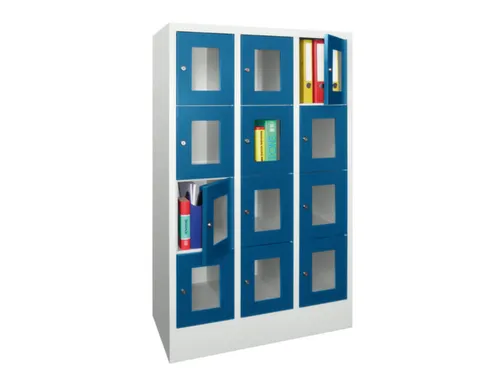 lockerkast,HxBxD 1518x900x500mm,3x4vakken,RAL7035,front RAL5010