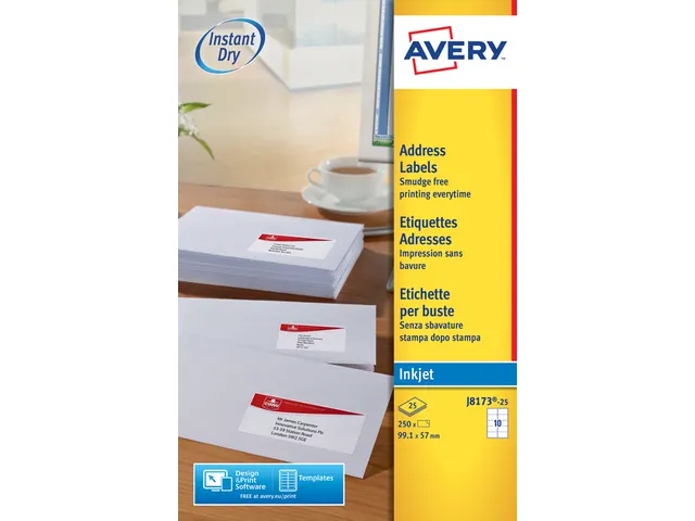 Etiket Avery J8173-25 99.1x57mm wit 250stuks