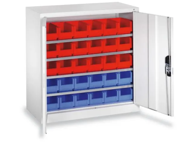 Stellingkast 830x700x300mm 4 Legborden 30 Magazijnbakken Ral 7035