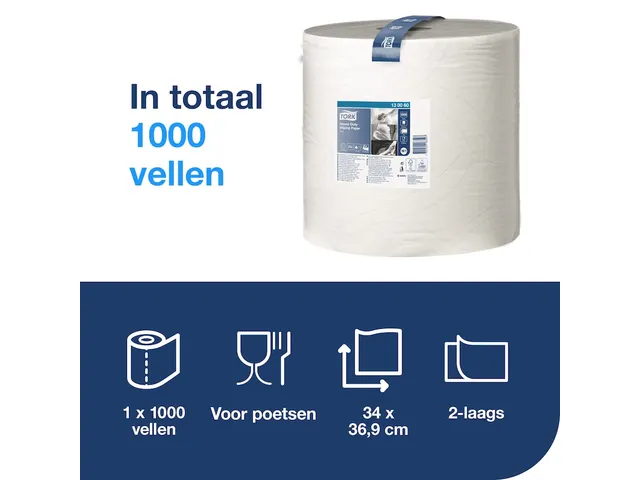 Poetspapier Tork W1 Heavy-Duty Premium 2-laags 1000 vel wit 130060