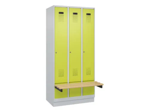 locker met bank,HxBxD 1950x900x815mm,3vak,vak B 300mm,cilinderslot