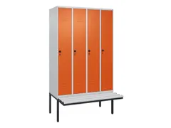 locker met bank,HxBxD 2120x1200x815mm,4vak,vak B 300mm,draaigrendel