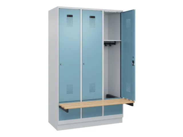 locker met bank,HxBxD 1950x1200x815mm,3vak,vak B 400mm,cilinderslot