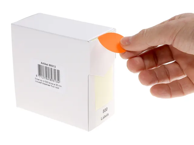 Etiquette sur rouleau 35mm rouge fluo + dévidoir 500 pièces