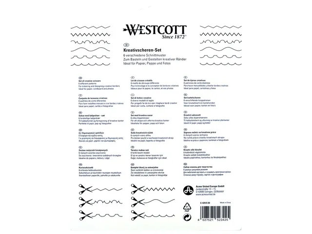Ciseaux à figurines Westcott 14cm set de 6 pièces motiifs assortis