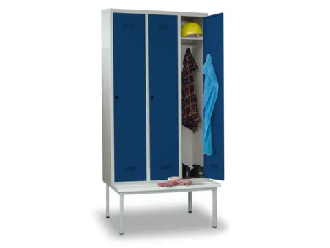 locker met bank,HxBxD 2150x1200x500mm,3vak,RAL7035,front RAL5010