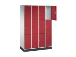 lockerkast,RAL 7035/RAL 3003,HxBxD 1950x1220x500mm,4x3vakken,cil.-slot